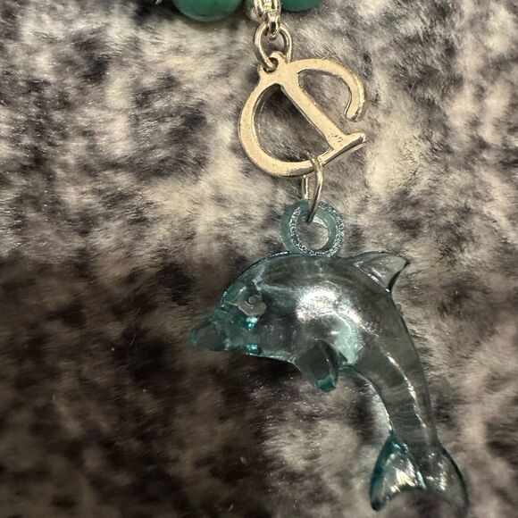 Blue beaded stretch dolphin nautical bracelet - Picture 5 of 7